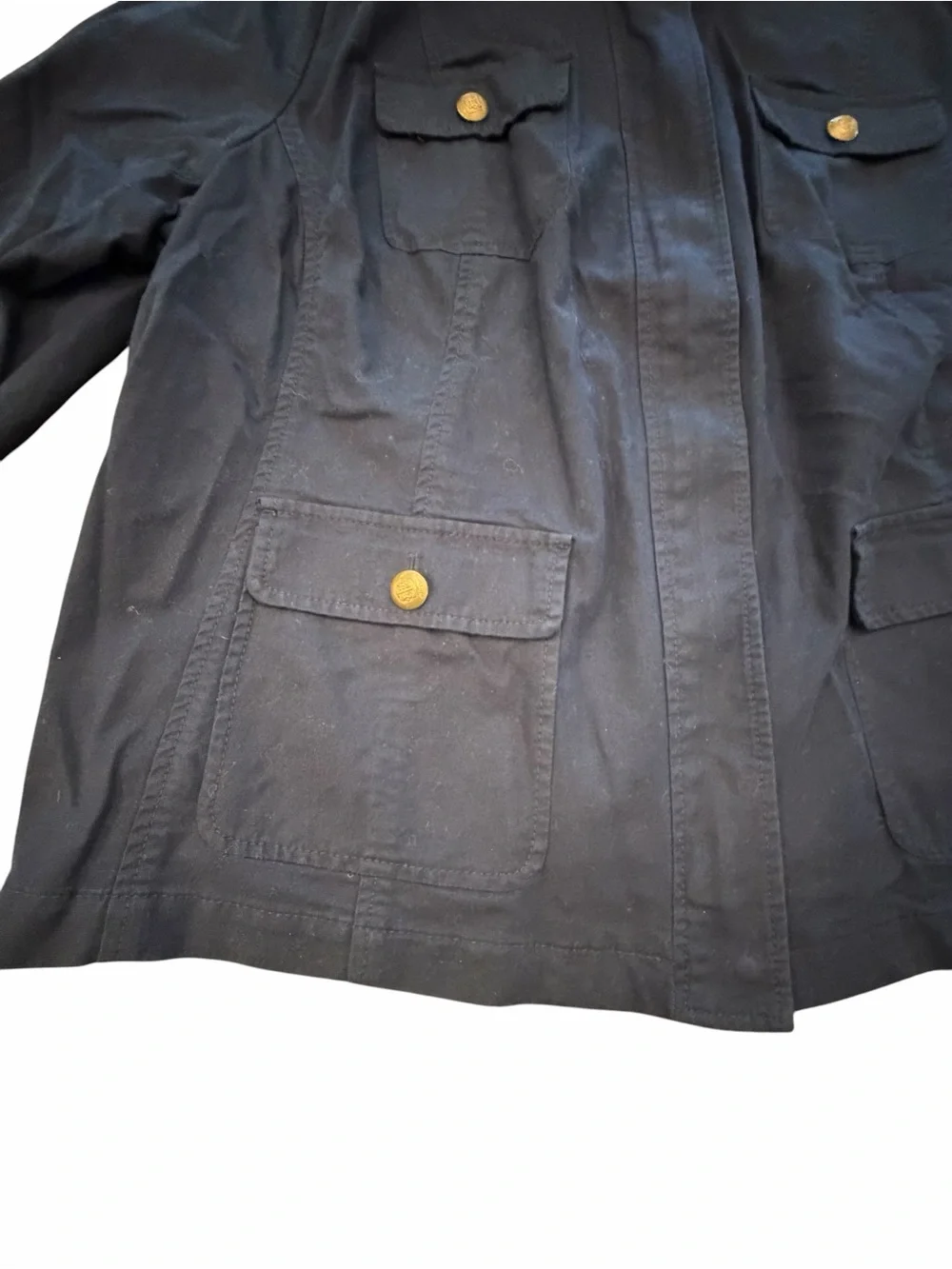Talbots Navy Blue Utility Jacket Zip Up Military Gold Snaps 4 Pockets 20W Preppy